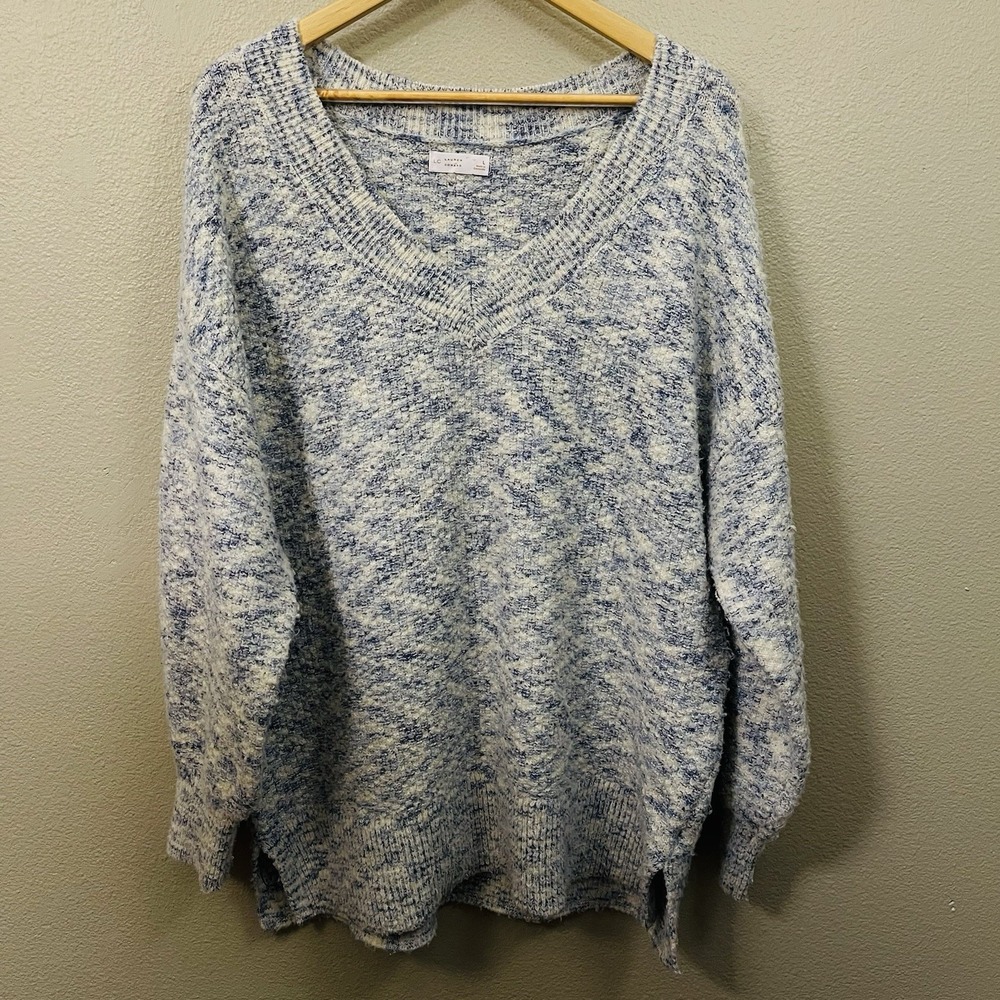 Lauren Conrad Oversized Costal Sweater Ivory Blue Fuzzy Beach‎ Vacation Size L